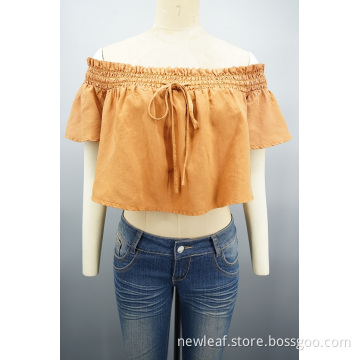 New fashionable Boat Neck Ruffle Short Sleeve Shirts